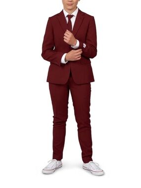 OppoSuits Blazing Burgundy Slim Fit Blazer & Trousers, Size 12Y, NIB